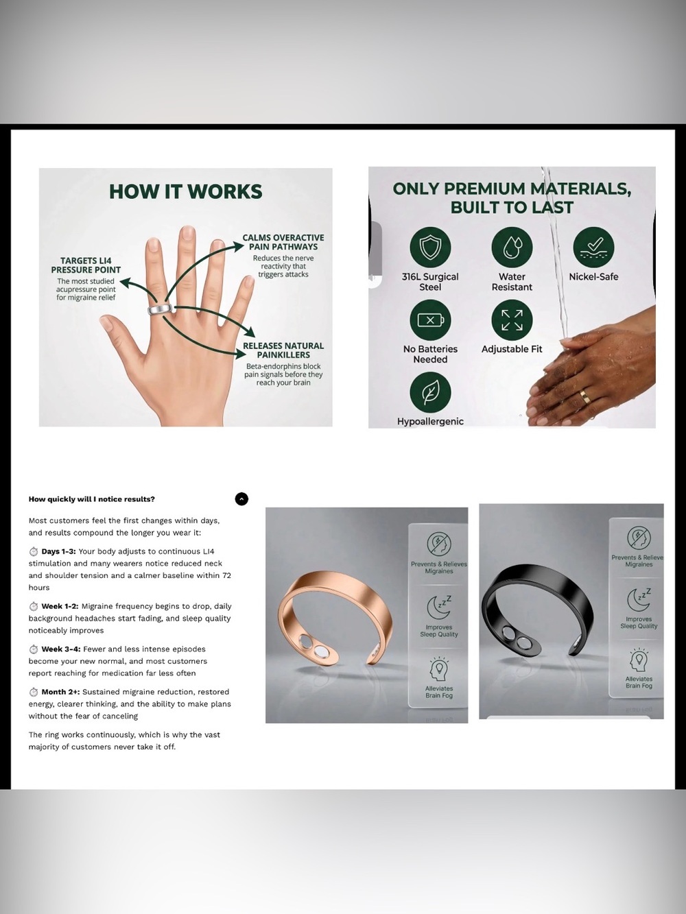 New, 2 Auvulis Vitality Acupressure Magnetic Migraine Rings, Gunmetal & Rose - Picture 10 of 12